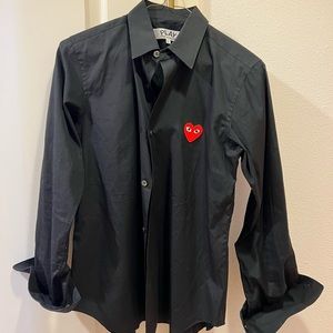 Play by Comme des Garçons black button down shirt with red heart